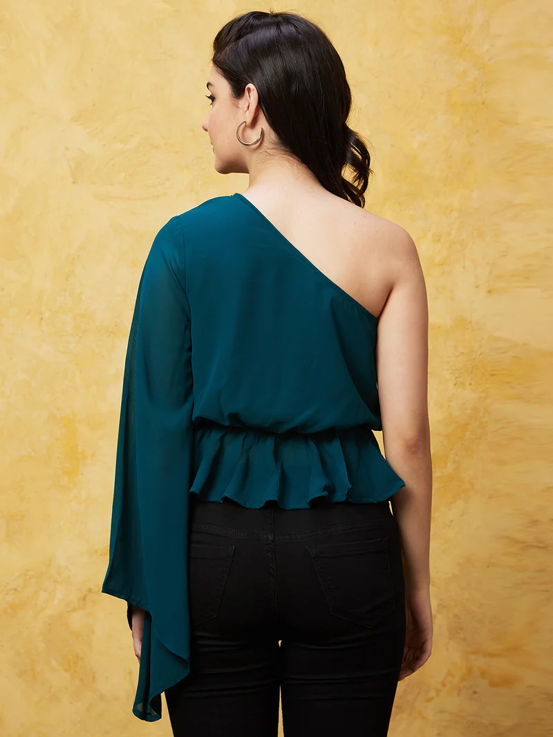 globus Women One Shoulder Cinched Waist Top