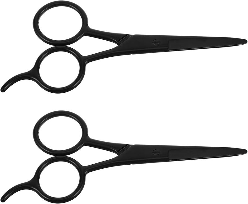 FAVOMOTO 2pcs Stainless Steel Eyebrow Scissors and Facial Hair Scissors Set 5-inch Black Small for Men Mustache Care and Home Salon Use - Image 1