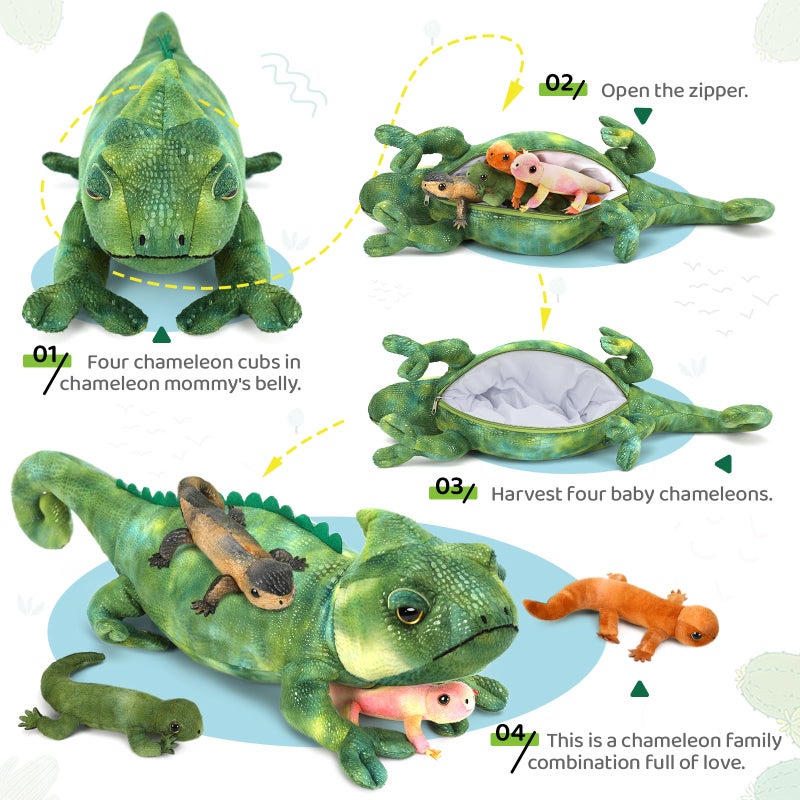Karister 5Pcs Giant Lizard Plush 27 Mother Iguana Stuffed Animal with 4 Baby Lizard Plushies Bearded Dragon Plush Toy for Kids Boys Girls Stuffed Chameleon for Christmas Birthday Gift - Image 3