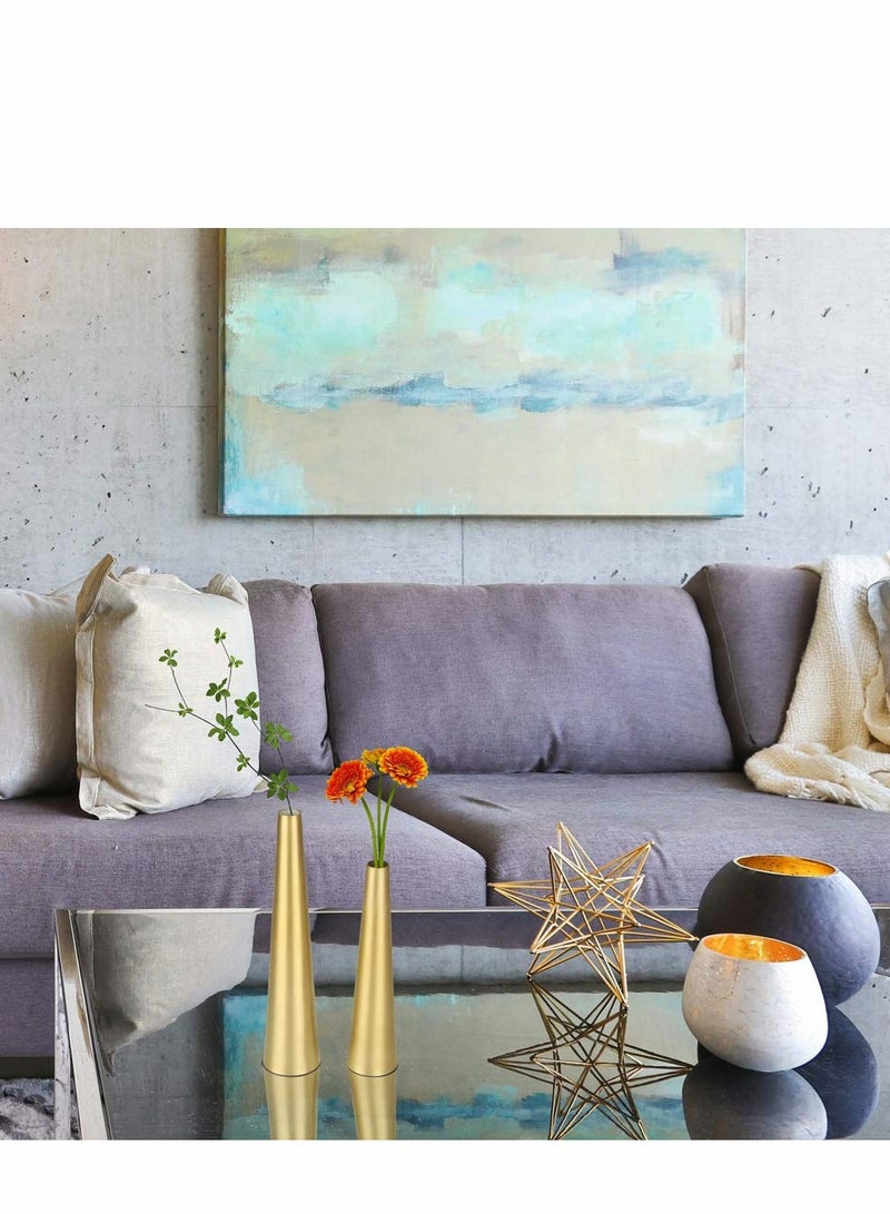 Excefore إناء معدني ذهبي، 2 قطعة 10.5/8.5 بوصة إناء زهور ديكور المنزل غرفة المعيشة إناء بوهو مدخل، رف كتب، مدفأة، مركز الزينة، ديكور الرف (ذهبي) - Image 2