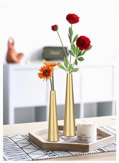 Excefore Gold Metal Vase, 2 Pcs 10.5/8.5 inch Flower Vase Home Décor Living Room Boho Vases for Entryway, Bookshelf, Mantel, Centerpieces, Shelf Décor(Gold)  - Image 3