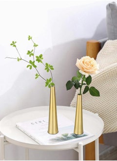 Excefore Gold Metal Vase, 2 Pcs 10.5/8.5 inch Flower Vase Home Décor Living Room Boho Vases for Entryway, Bookshelf, Mantel, Centerpieces, Shelf Décor(Gold)  - Image 5