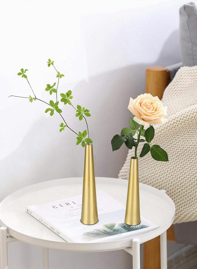 Excefore إناء معدني ذهبي، 2 قطعة 10.5/8.5 بوصة إناء زهور ديكور المنزل غرفة المعيشة إناء بوهو مدخل، رف كتب، مدفأة، مركز الزينة، ديكور الرف (ذهبي) - Image 5