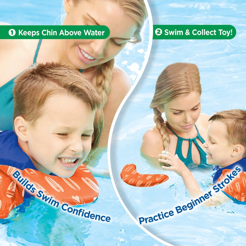 SwimSchool Swim Trainer - Medium/Large - Swim Vest with Shoulder Sleeves, Adjustable Safety Strap, and Removable Chin-Up Collar -Blue/Orange - Image 2