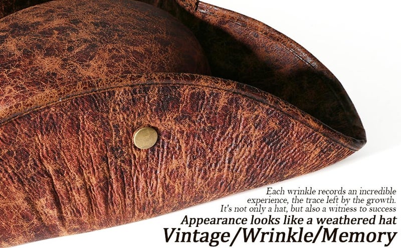 Srnede Pirate-Hat Women Tricorn Brown Pirate Men Leather Faux Leather Vintage Wrinkle Distressed Brown - Image 3