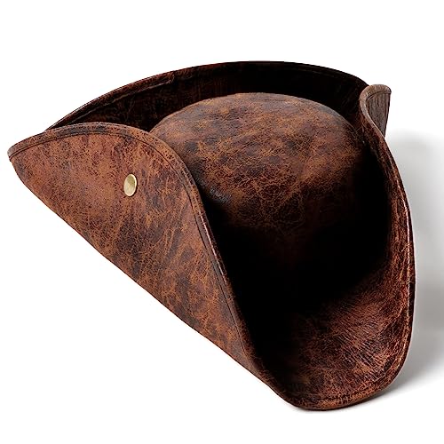 Srnede Pirate-Hat Women Tricorn Brown Pirate Men Leather Faux Leather Vintage Wrinkle Distressed Brown - Image 5