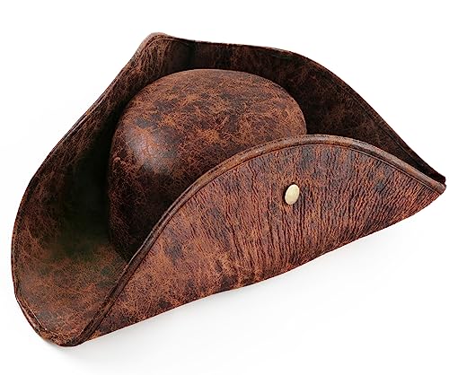 Srnede Pirate-Hat Women Tricorn Brown Pirate Men Leather Faux Leather Vintage Wrinkle Distressed Brown - Image 1