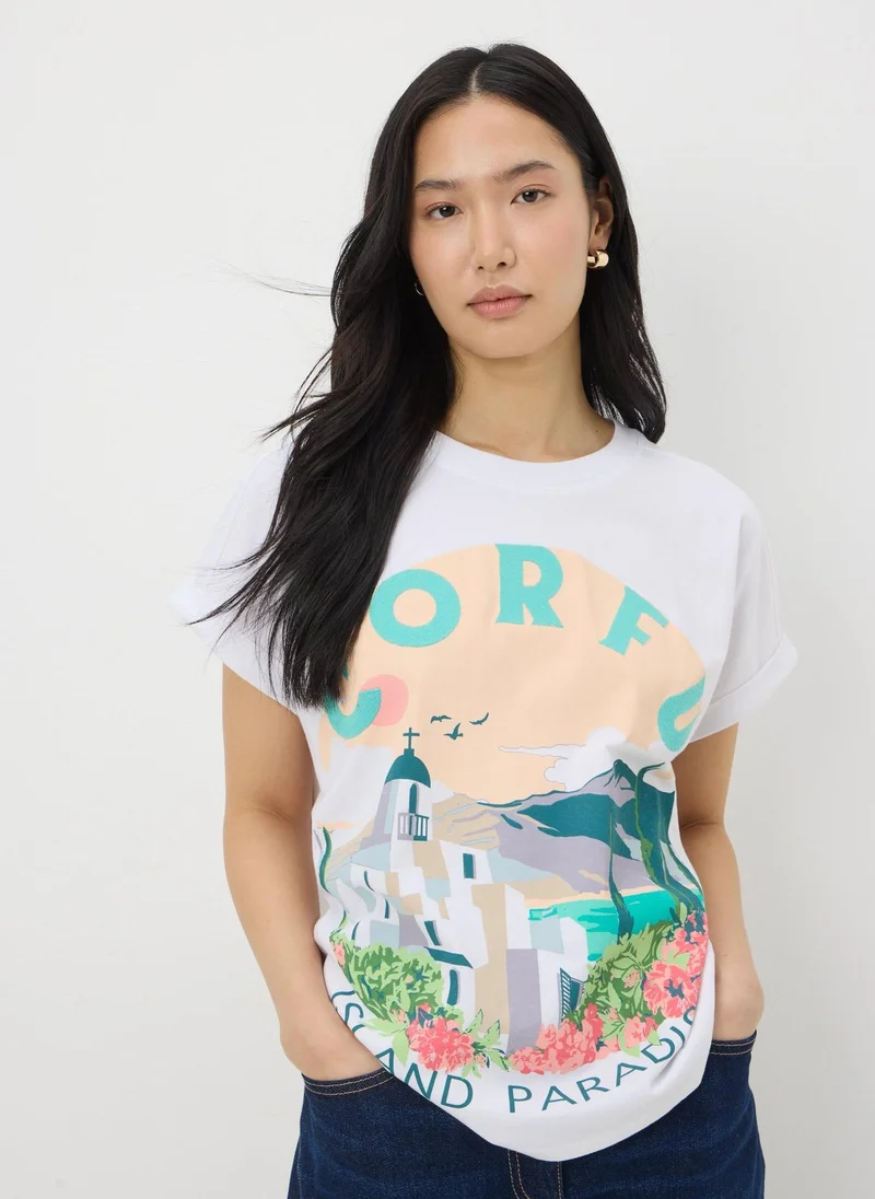 Matalan White Embellished Corfu Graphic T-Shirt