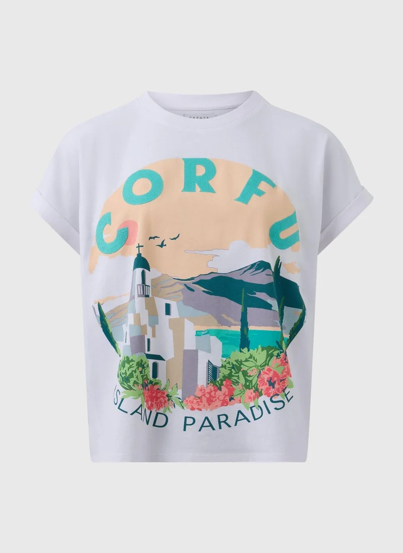 Matalan White Embellished Corfu Graphic T-Shirt