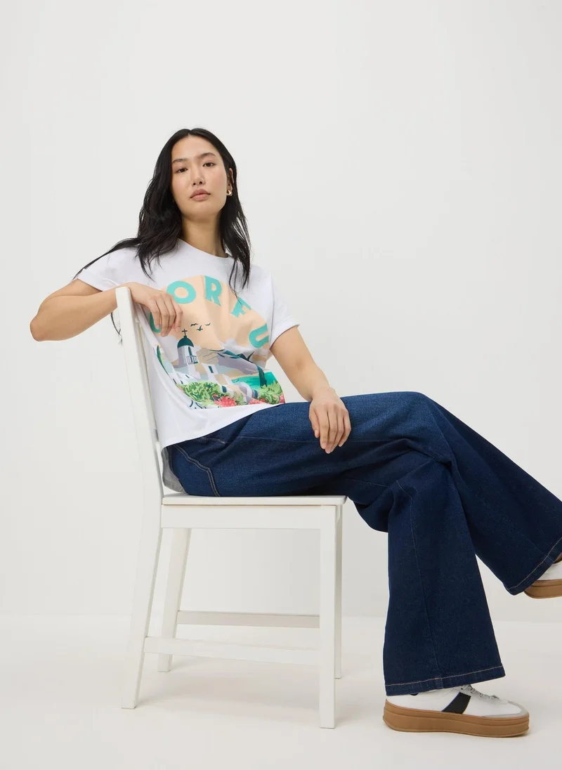 Matalan White Embellished Corfu Graphic T-Shirt