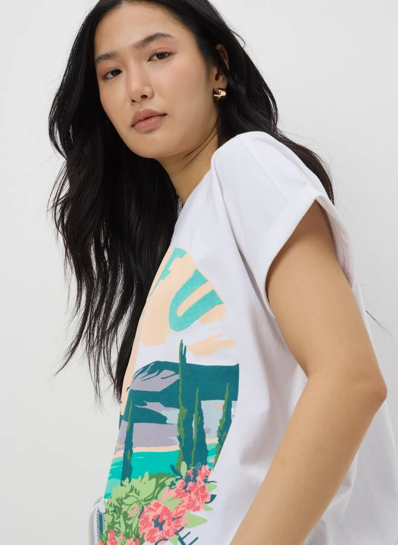 Matalan White Embellished Corfu Graphic T-Shirt