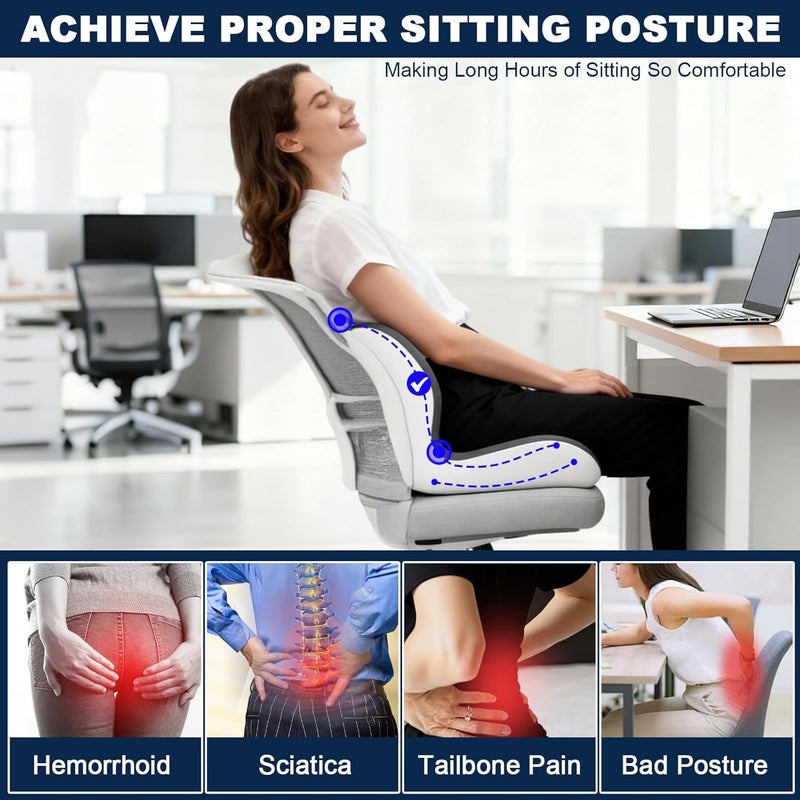 BLYPHOO وسادة دعم أسفل الظهر للمقعد، وسادة كرسي مكتب مطورة من الإسفنج الذكي، وسادة دعم أسفل الظهر من BLYPHOO للسيارة والمنزل والكرسي المتحرك، تخفيف آلام الجلوس الطويل بغطاء قابل للغسل - Image 3