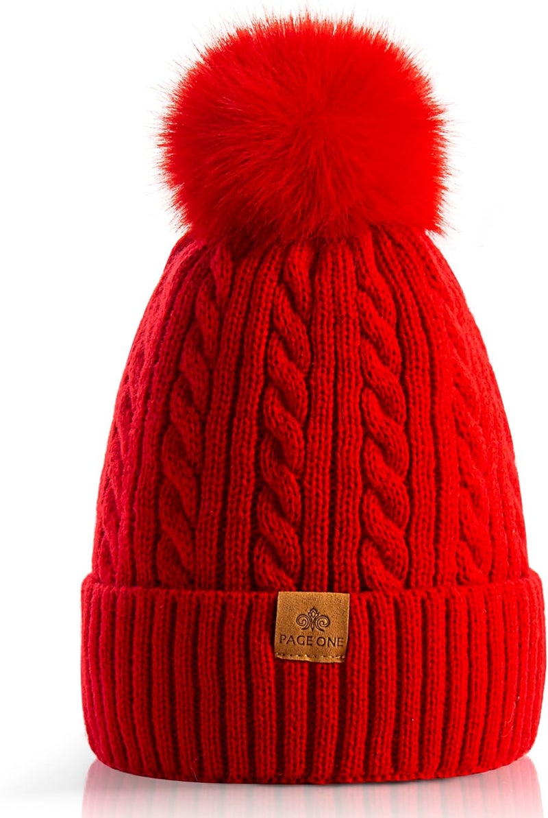 Women Winter Pom Pom Beanie Hats Warm Fleece Lined,Chunky Trendy Cute Chenille Knit Twist Cap