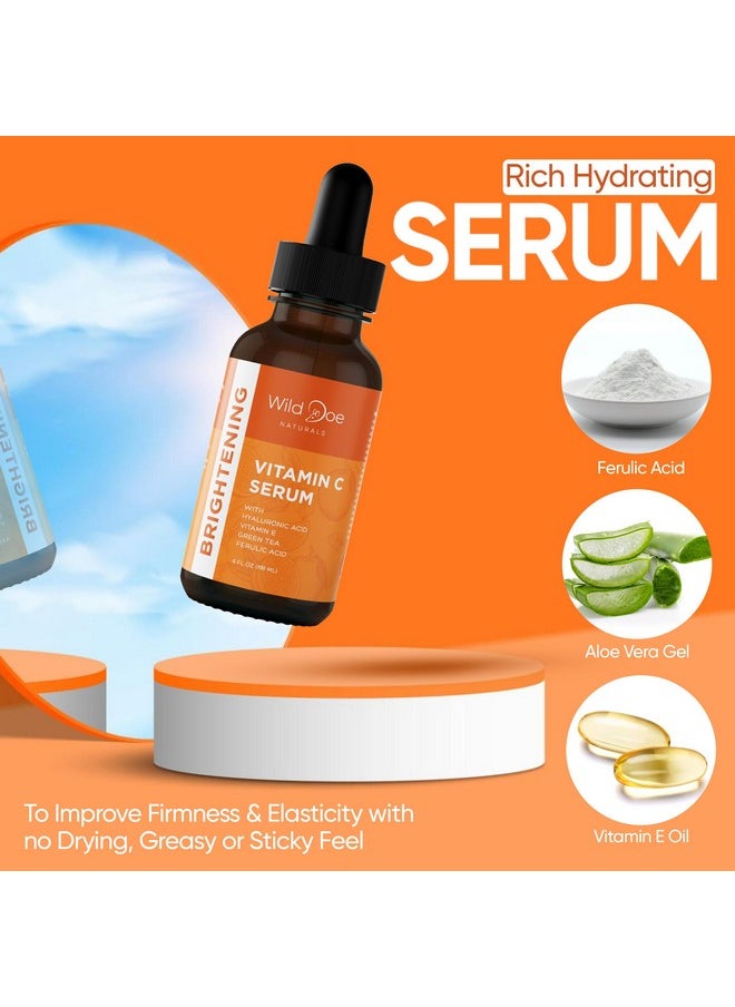 Wild Doe Naturals - Vitamin C Serum For Face With Hyaluronic Acid - Firming Anti Aging Serum, Pore Minimizer, Acne Scars And Dark Spot Remover For Face - Vitamin C Facial Serum + Ferulic Acid, Vitamin E, Green Tea -4 Oz - Image 1