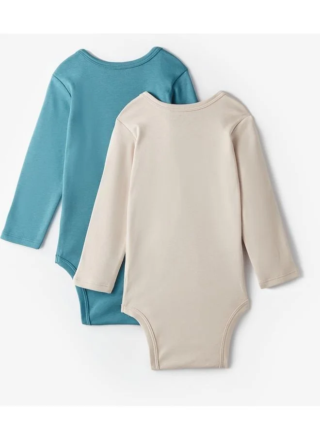 جون June Baby Basic Envelope Neck 2-Pack Long Sleeve Plain Bodysuit Teal - Ecru