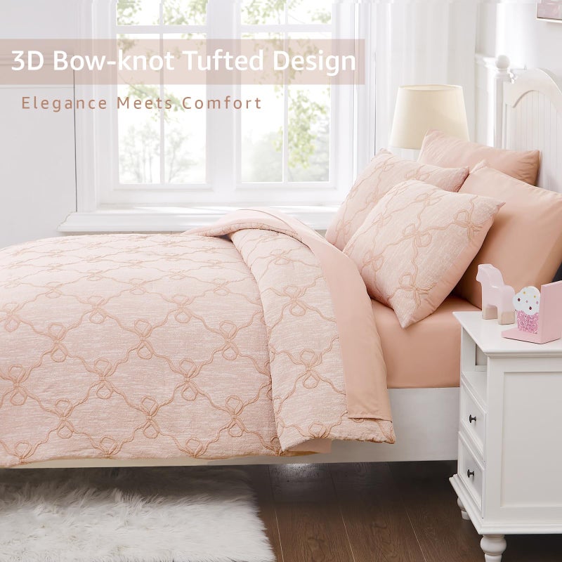 Wink Deer Twin Comforter Set with Sheets for Girls-5 Pieces Twin Bedding Sets with Orange Pink Comforter, Sheets, Pillowcase & Sham for Kids (Orange Pink Diamond, 66" X 86") - Image 3