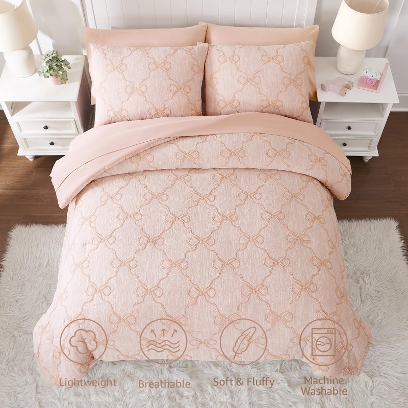 Wink Deer Twin Comforter Set with Sheets for Girls-5 Pieces Twin Bedding Sets with Orange Pink Comforter, Sheets, Pillowcase & Sham for Kids (Orange Pink Diamond, 66" X 86") - Image 4