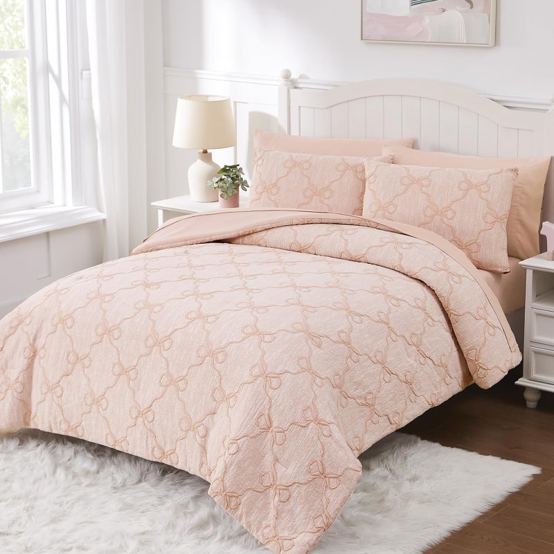 Wink Deer Twin Comforter Set with Sheets for Girls-5 Pieces Twin Bedding Sets with Orange Pink Comforter, Sheets, Pillowcase & Sham for Kids (Orange Pink Diamond, 66" X 86") - Image 2
