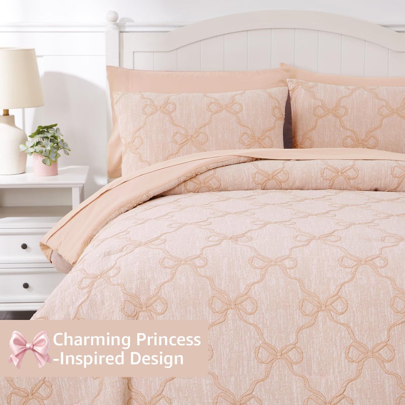 Wink Deer Twin Comforter Set with Sheets for Girls-5 Pieces Twin Bedding Sets with Orange Pink Comforter, Sheets, Pillowcase & Sham for Kids (Orange Pink Diamond, 66" X 86") - Image 5