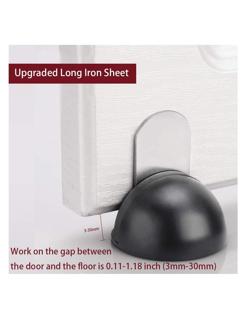Magnetic Door Stops - Heavy Duty Floor Mounted Self-Adhesive Stainless Steel Door Holder with Soft Close Feature, Black Rubber, 2 Pack - Image 2