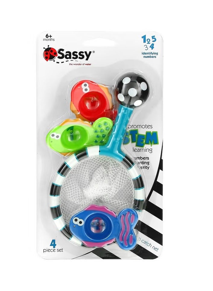 Sassy Developmental Bath Toy, Catch 'n Count Net,  6 + Months, 4 Piece Set