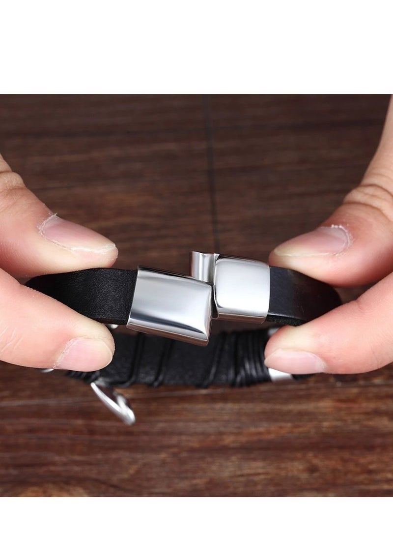 YL Black Leather Bracelet With Seven Chakra Stones For Men - Image 3