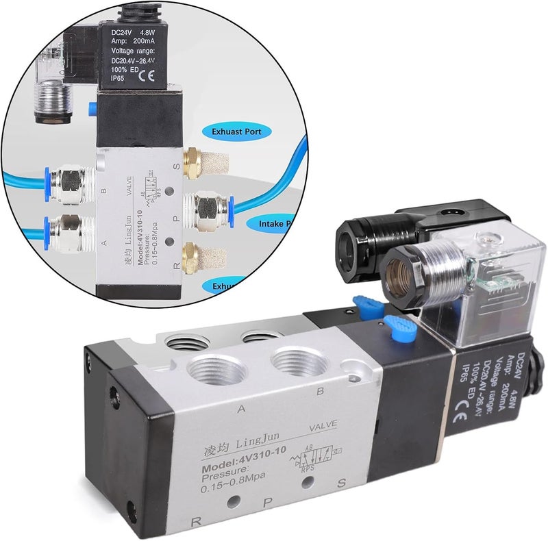 5 Way 2 Position Manifold Valves 4V310-10 24V Pneumatic Electric Solenoid Valves Replacement Easy to Use Electric Controls Air Valves - Image 2