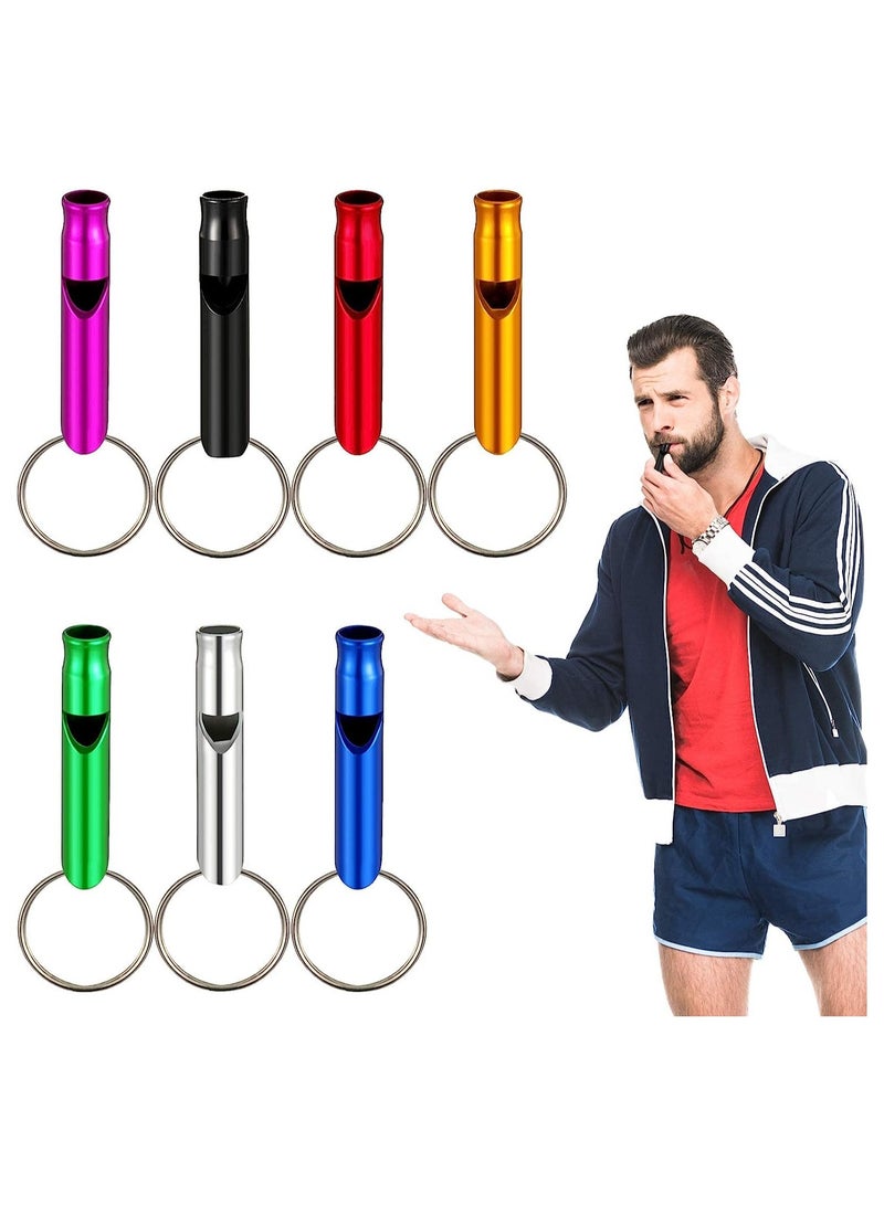 Excefore Emergency Whistle with Keychain, Aluminum Emergency Survival Whistle, Camping Signal Whistles for Hiking Hunting Outdoors Sports, Loud Sound, Random Color, 7 Pcs  - Image 1
