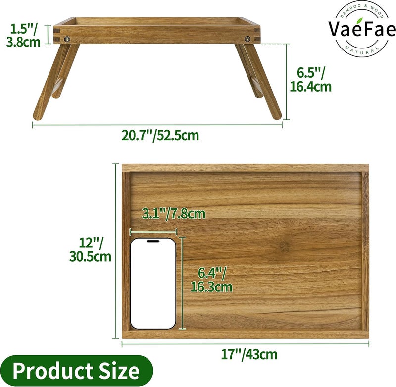 VaeFae Acacia Bed Tray Table Breakfast Food Tray with Handles Folding Legs TV Laptop Platters Serving Tray Wood Kitchen Snack Tray - Image 3