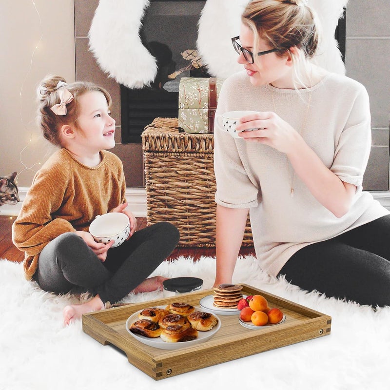 VaeFae Acacia Bed Tray Table Breakfast Food Tray with Handles Folding Legs TV Laptop Platters Serving Tray Wood Kitchen Snack Tray - Image 5