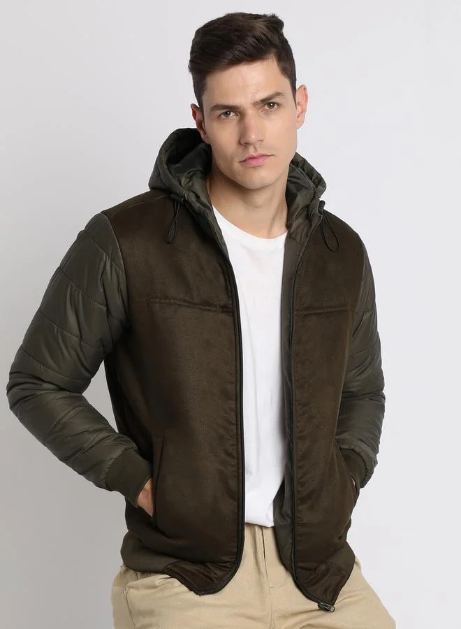 Dennis Lingo Suede Panel Hooded Regular Fit Jacket by Styli