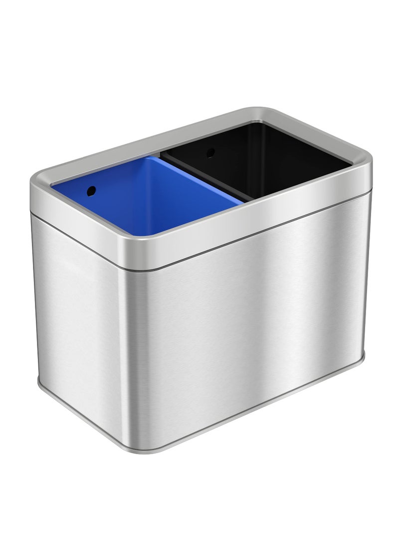 iTouchless iTouchless 53 Gallon Dual Compartment Slim Open Top Waste Bin for Trash Can  Recycle Container 20 Liter Stainless Steel Wastebasket 
