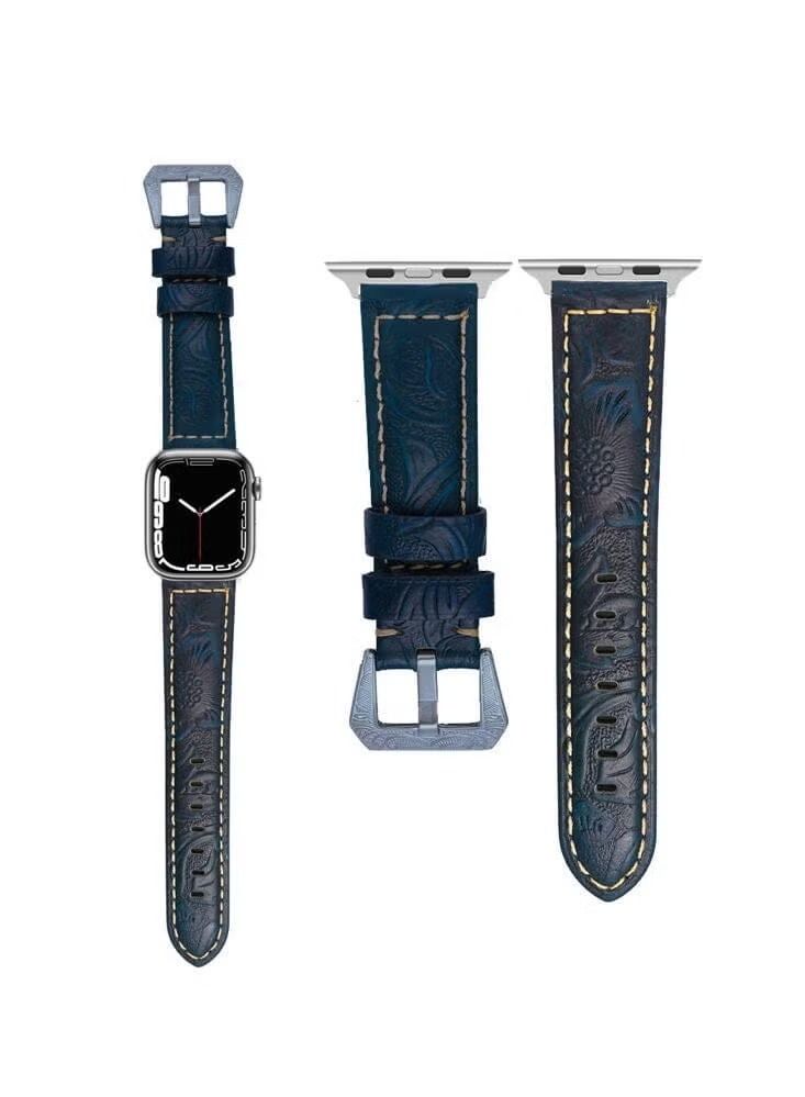 فيسوس سوار بديل من الجلد الطبيعي المحفور للوشم لساعة أبل 41/40/38 ملم سلسلة 7/6/5/4 / SE