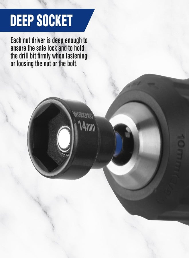 WORKPRO 27 PCS Magnetic Nut Driver Set, Impact Drill Driver Bit 1/4" Hex Shank, SAE & Metric Cr-V Steel Power Nut Drivers with Quick-release Extensions, Impact Socket Adapters, Bit Holder and Toolbox - Image 5