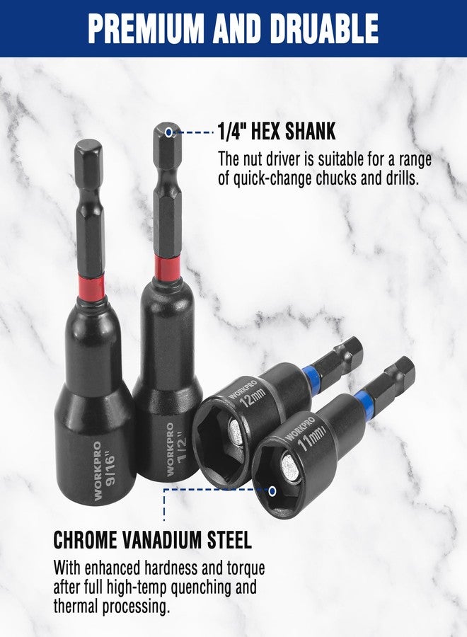 WORKPRO 27 PCS Magnetic Nut Driver Set, Impact Drill Driver Bit 1/4" Hex Shank, SAE & Metric Cr-V Steel Power Nut Drivers with Quick-release Extensions, Impact Socket Adapters, Bit Holder and Toolbox - Image 3