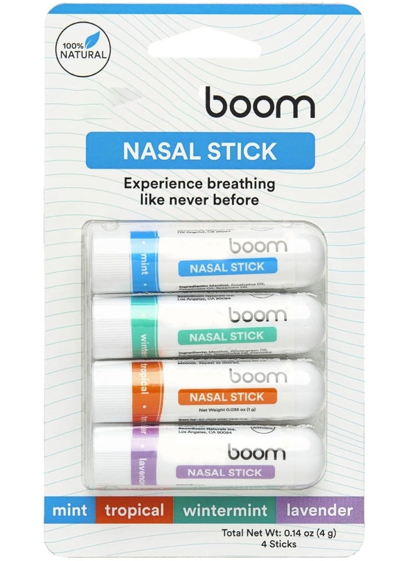 Boom Boom Boom Nasal Stick (4 PCS) | Enhance Breathing + Boost Focus | Breathe Vapor Stick Provides Fresh Cooling Sensation | Aromatherapy Inhaler with Essential Oils + Menthol (Mint, Wintermint, Tropical,Lavender)  - Image 1