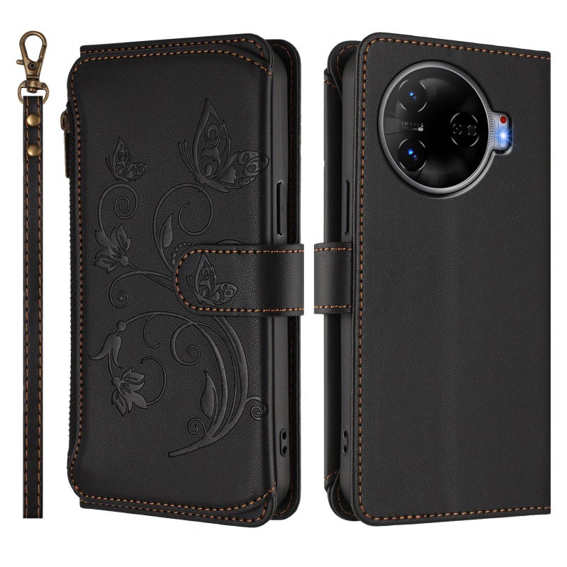 erorex For Tecno Camon 30 Pro 5G    Multi-card Zipper Wallet Leather Phone Case(Black) - Image 2