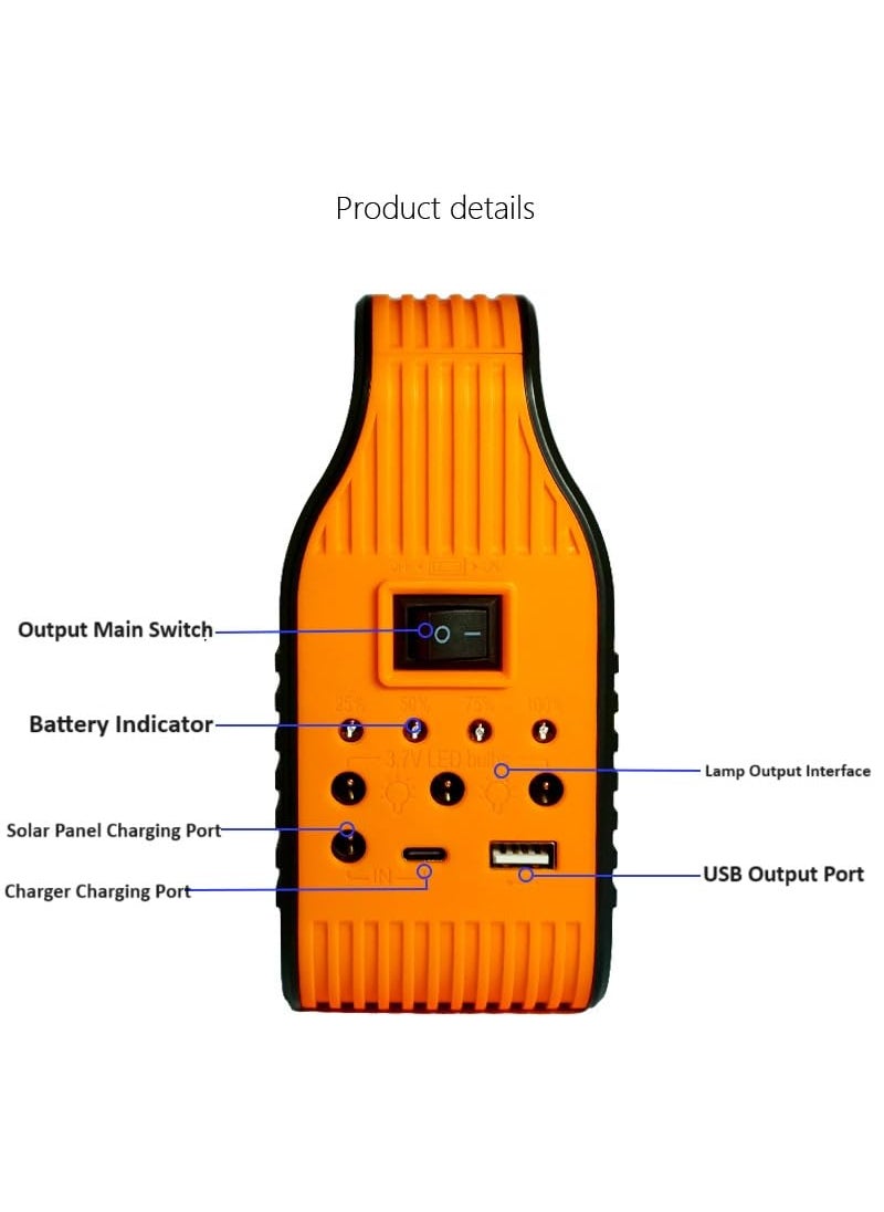BROGBUS BROGBUS Rechargeable Solar Portable Inverter with 3 Individual 2 Volt Led Bulbs with 375 Meter Long Wire ACDC USB Socket with Solar Panel GreenOrange  - Image 3