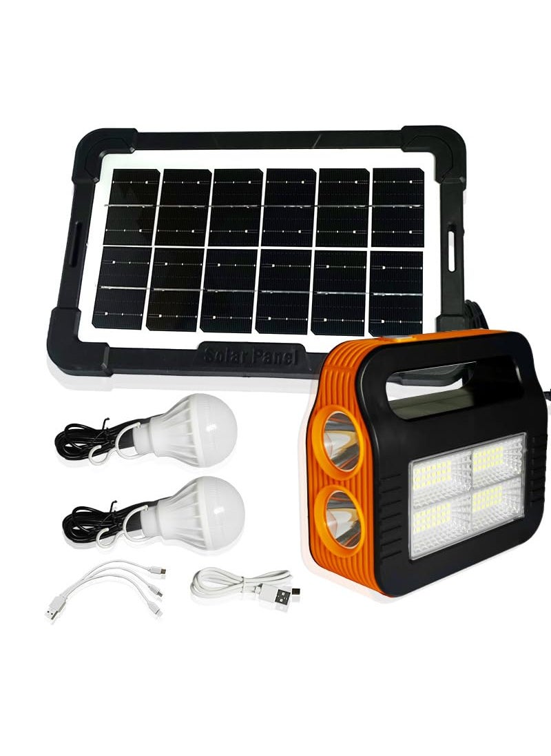 BROGBUS BROGBUS Rechargeable Solar Portable Inverter with 3 Individual 2 Volt Led Bulbs with 375 Meter Long Wire ACDC USB Socket with Solar Panel GreenOrange  - Image 1