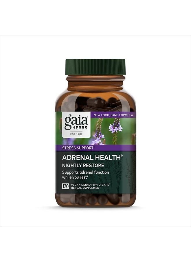Gaia Herbs Adrenal Health Nightly Restore - Herbal Supplement with Ashwagandha, Magnolia Bark, Cordyceps, Lemon Balm, and More - 120 Vegan Liquid Phyto-Capsules (60 Servings)  - Image 1
