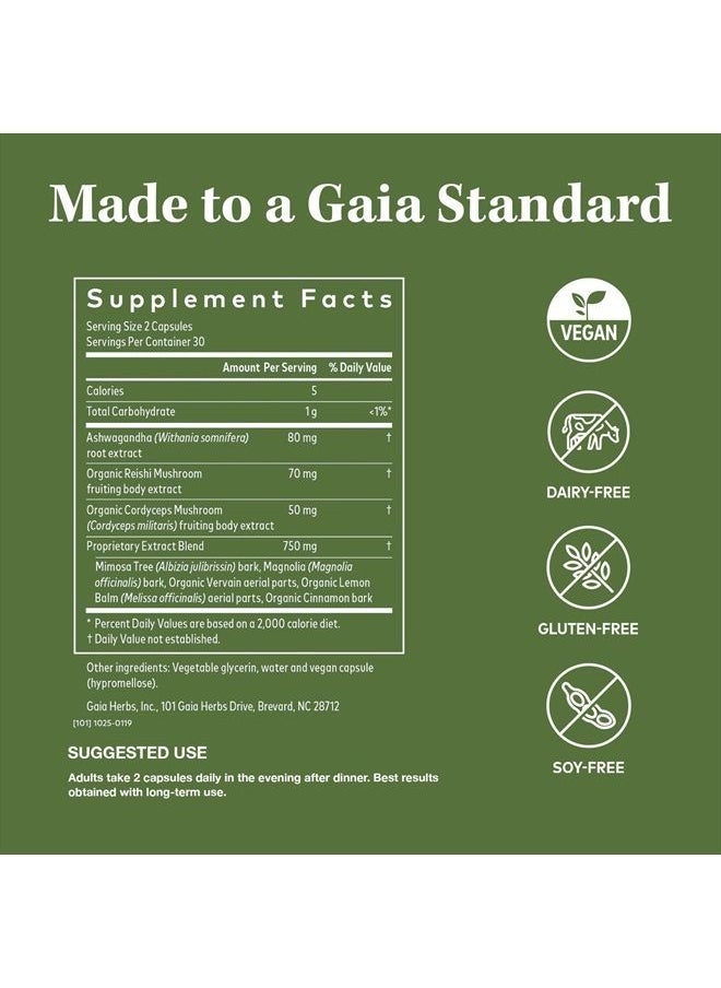 Gaia Herbs Adrenal Health Nightly Restore - Herbal Supplement with Ashwagandha, Magnolia Bark, Cordyceps, Lemon Balm, and More - 120 Vegan Liquid Phyto-Capsules (60 Servings)  - Image 2