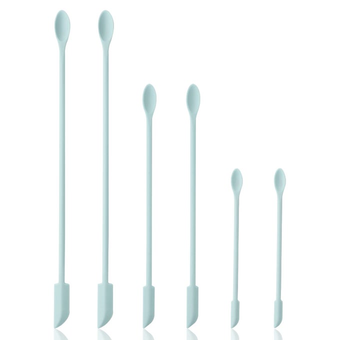 6 PIECES MULTI SIZE MAKEUP SPATULA BEAUTY SPATULA MINI SMALL SILICONE SPATULA SET FOR BEAUTY AND KITCHEN TINY SCRAPER FOR JAR KITCHEN BOTTLES COSMETIC MACARON BLUE