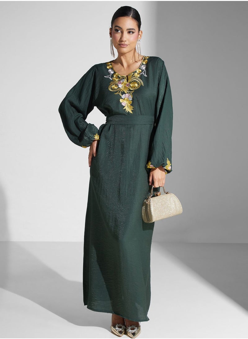 hayas closet - Embroidered Belted Jalabiya - Image 1