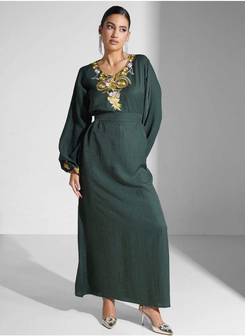 hayas closet - Embroidered Belted Jalabiya - Image 1