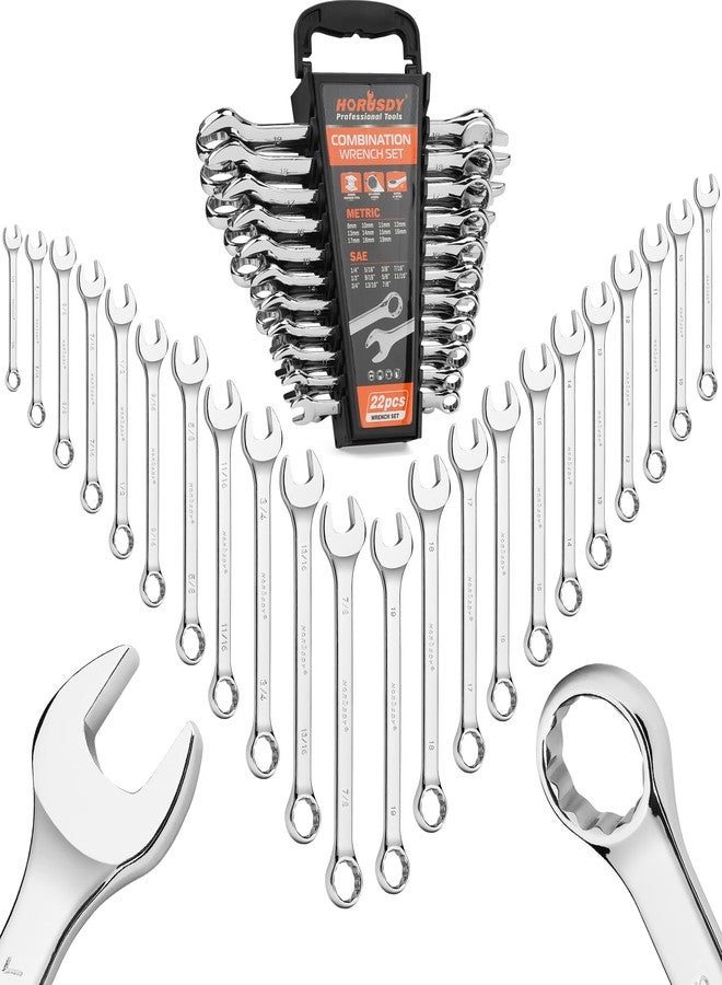 HORUSDY 22-Piece Wrench Set | Metric & SAE Combination Wrench Set with Organizer | 12 Point | Chrome Vanadium Steel - Image 1