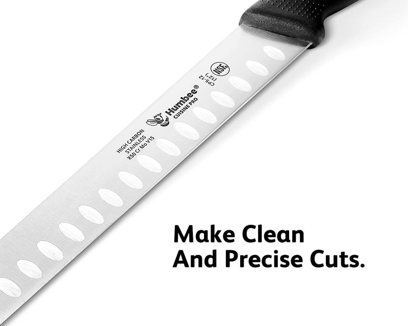 Humbee Carving Knife 12-Inch with Razor Sharp Granton Edge for Turkey, Ham, Meat Slicing and Cutting – NSF Certified, German Stainless Steel Blade, Black - Image 2