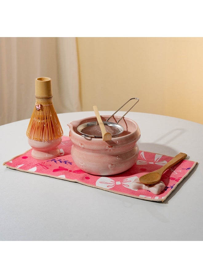 JAYATO 7-PCS Japanese Matcha Tea Set, Included Ceramic Matcha Bowl+Whisk Holder+Bamboo Whisk+Spoon,for Traditional Tea Ceremony-Coarse Ceramic Perfect Handmade Matcha Kit to Prepare Traditional Matcha Tea, Natural Matcha Gift Kit (Pink) - Image 2