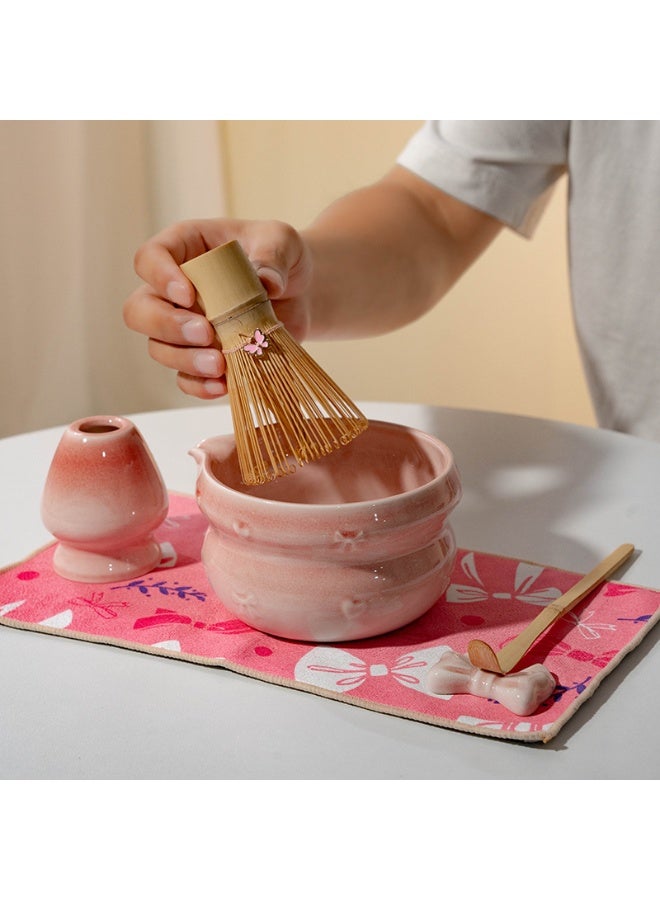 JAYATO 7-PCS Japanese Matcha Tea Set, Included Ceramic Matcha Bowl+Whisk Holder+Bamboo Whisk+Spoon,for Traditional Tea Ceremony-Coarse Ceramic Perfect Handmade Matcha Kit to Prepare Traditional Matcha Tea, Natural Matcha Gift Kit (Pink) - Image 3