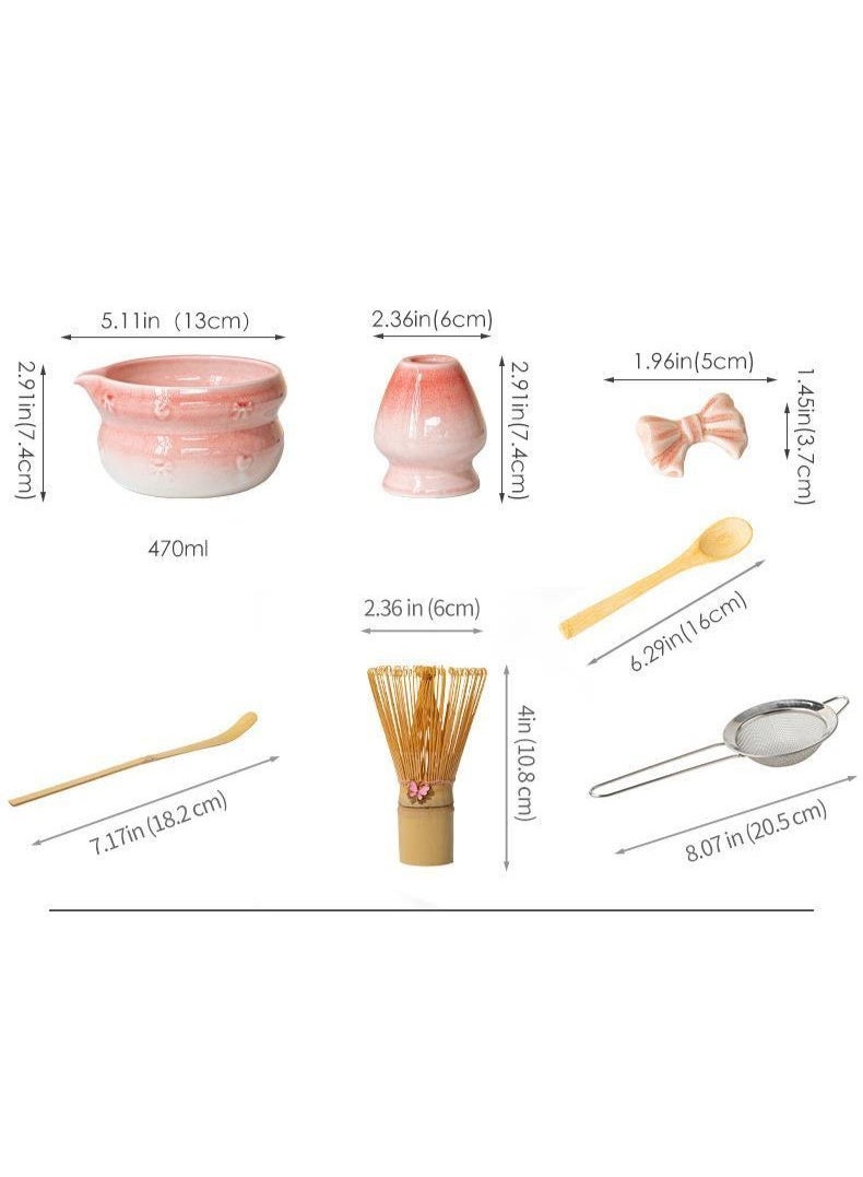 JAYATO 7-PCS Japanese Matcha Tea Set, Included Ceramic Matcha Bowl+Whisk Holder+Bamboo Whisk+Spoon,for Traditional Tea Ceremony-Coarse Ceramic Perfect Handmade Matcha Kit to Prepare Traditional Matcha Tea, Natural Matcha Gift Kit (Pink) - Image 5