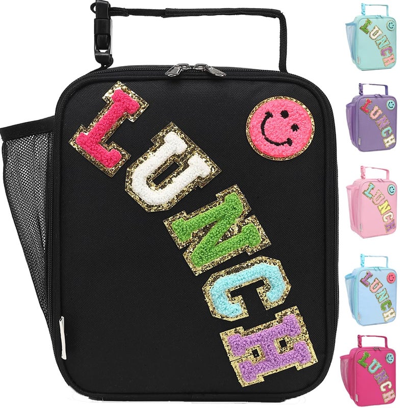 GYEUKHAM Insulated Lunch Bag for Women Girl Teen large Insulated Kid Lunch BagLarge Reusable Cute Cooler Bag for School Work PicnicBlack Alphabet